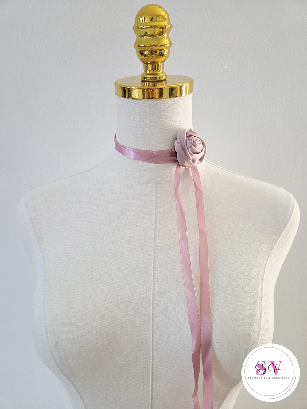 Dusty Rose Flower choker with ribbon tie